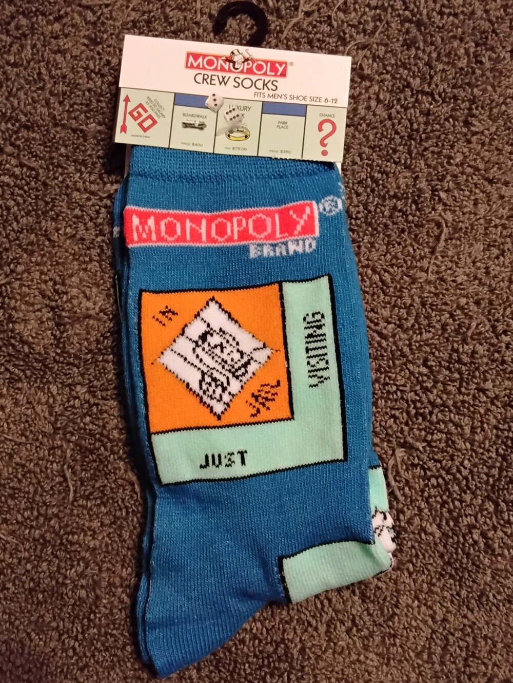 Hasbro Monopoly Blue Crew Socks with Mint & Orange Accents